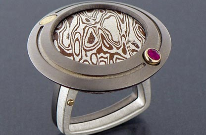 anello titanio mokume gane